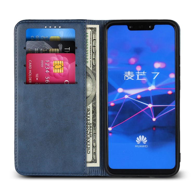 Bi-color Splicing Magnetic Case Stand Leather Wallet Case for Huawei Mate 20 Lite / Maimang 7 - Blue-2