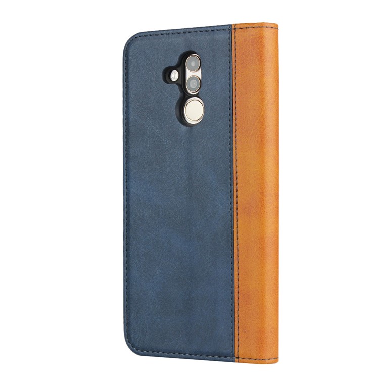 Bi-color Splicing Magnetic Case Stand Leather Wallet Case for Huawei Mate 20 Lite / Maimang 7 - Blue-4