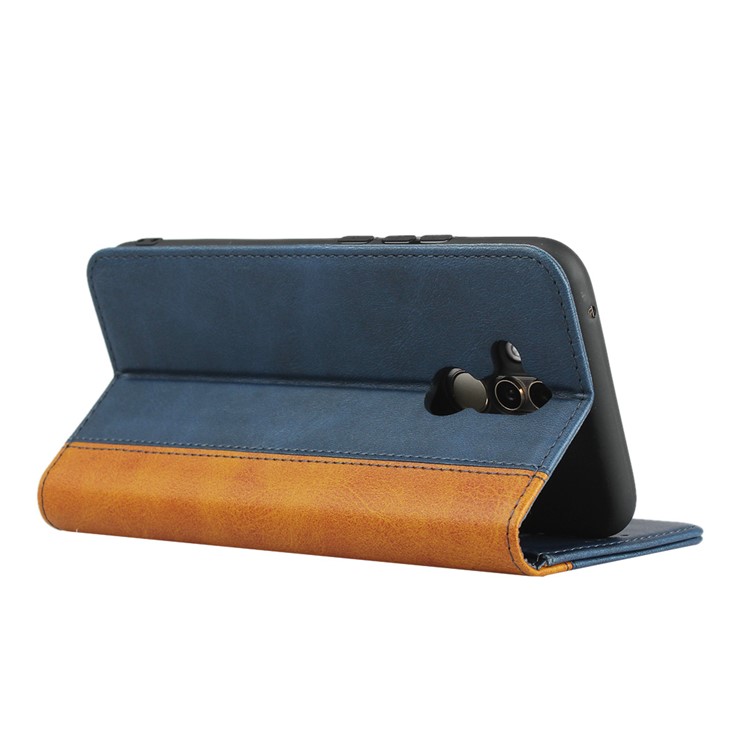 Bi-color Splicing Magnetic Case Stand Leather Wallet Case for Huawei Mate 20 Lite / Maimang 7 - Blue-5