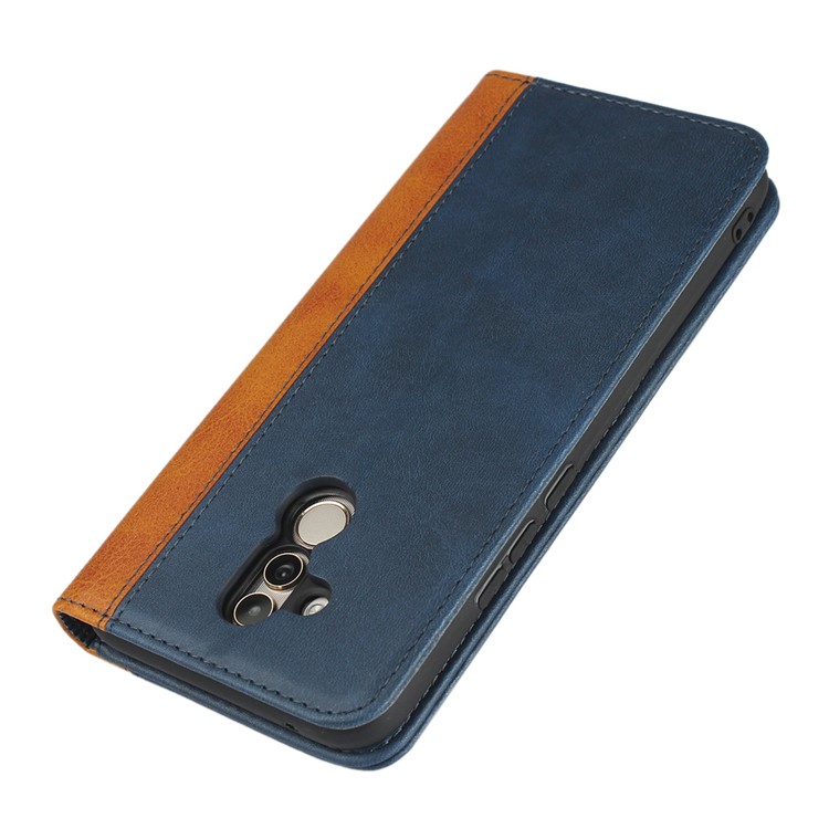 Bi-color Splicing Magnetic Case Stand Leather Wallet Case for Huawei Mate 20 Lite / Maimang 7 - Blue-6