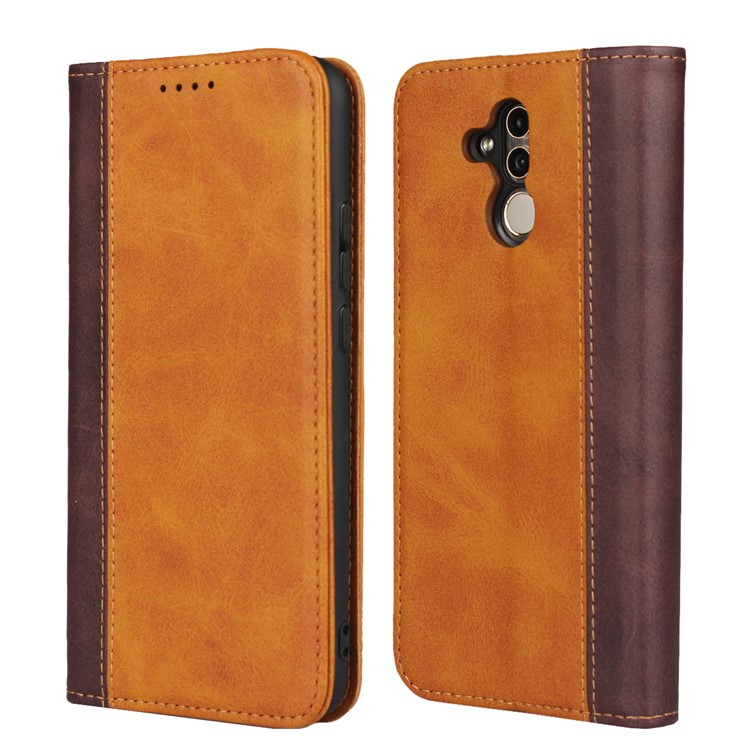 Bi-color Splicing Magnetic Case Stand Leather Wallet Case for Huawei Mate 20 Lite / Maimang 7 - Brown-1