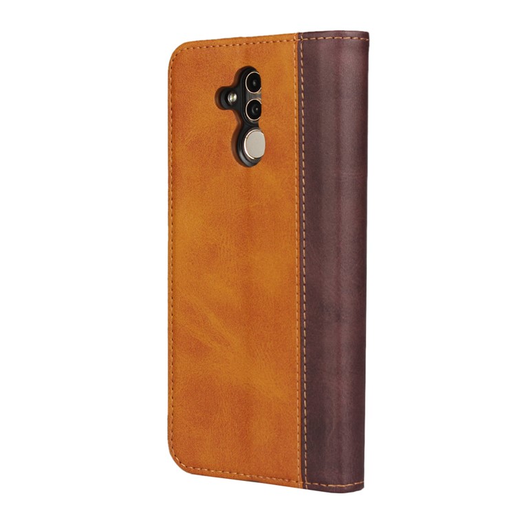 Bi-color Splicing Magnetic Case Stand Leather Wallet Case for Huawei Mate 20 Lite / Maimang 7 - Brown-3