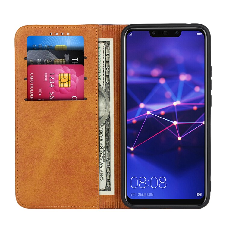 Bi-color Splicing Magnetic Case Stand Leather Wallet Case for Huawei Mate 20 Lite / Maimang 7 - Brown-4