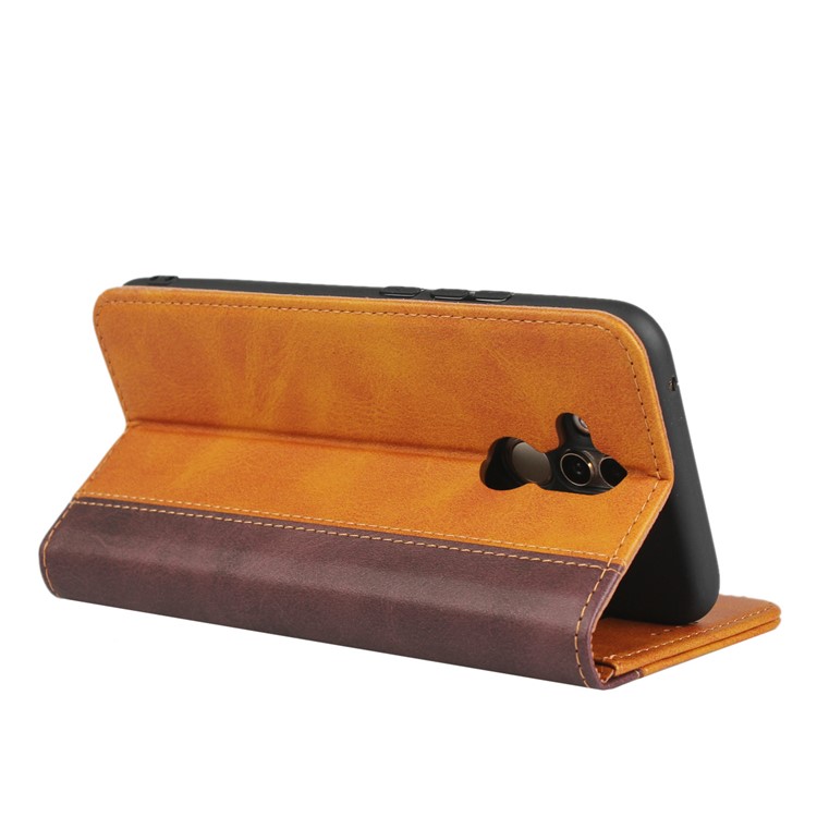 Bi-color Splicing Magnetic Case Stand Leather Wallet Case for Huawei Mate 20 Lite / Maimang 7 - Brown-5