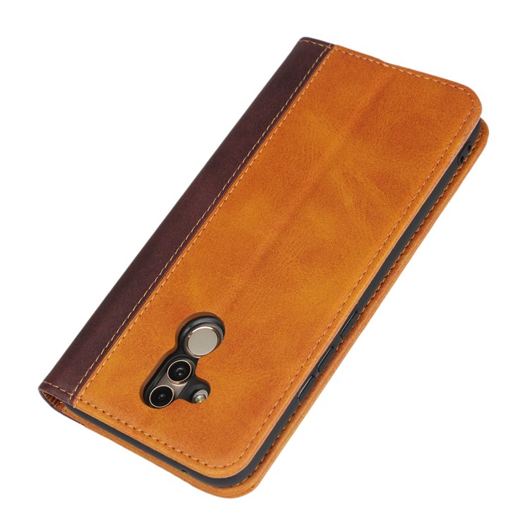 Bi-color Splicing Magnetic Case Stand Leather Wallet Case for Huawei Mate 20 Lite / Maimang 7 - Brown-6