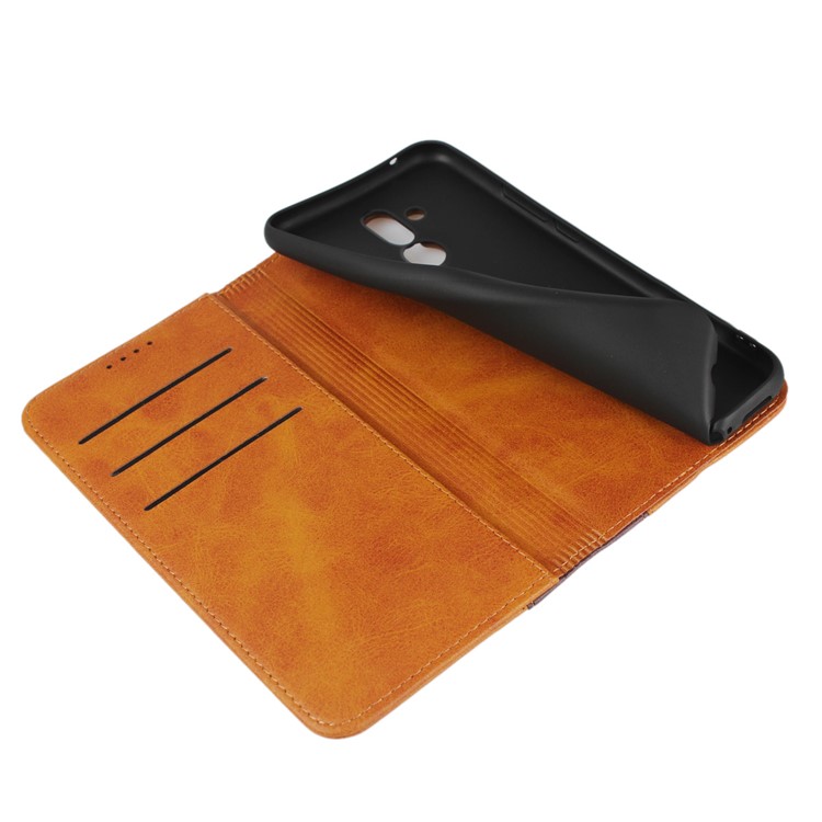 Bi-color Splicing Magnetic Case Stand Leather Wallet Case for Huawei Mate 20 Lite / Maimang 7 - Brown-7
