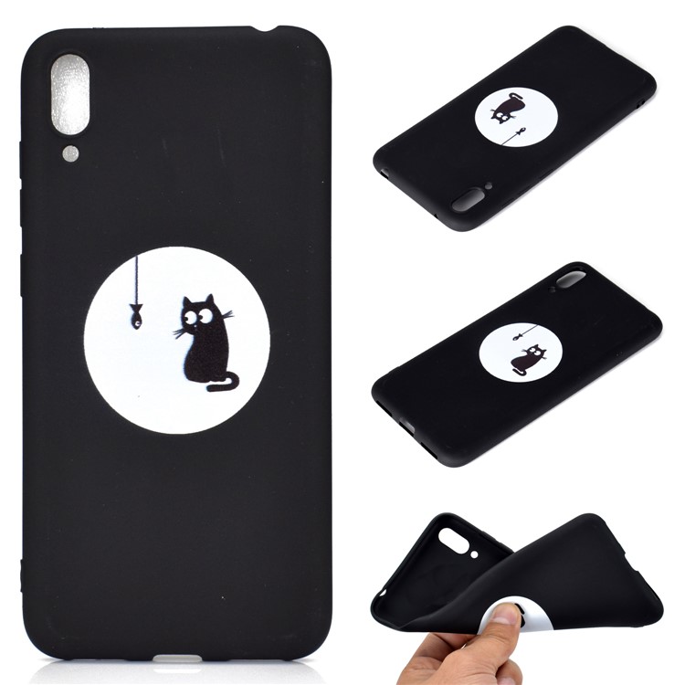 Pattern Printing Matte TPU Phone Shell for Huawei Enjoy 9 - Kitten Eating Fish-1