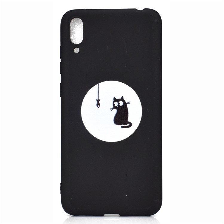 Pattern Printing Matte TPU Phone Shell for Huawei Enjoy 9 - Kitten Eating Fish-2