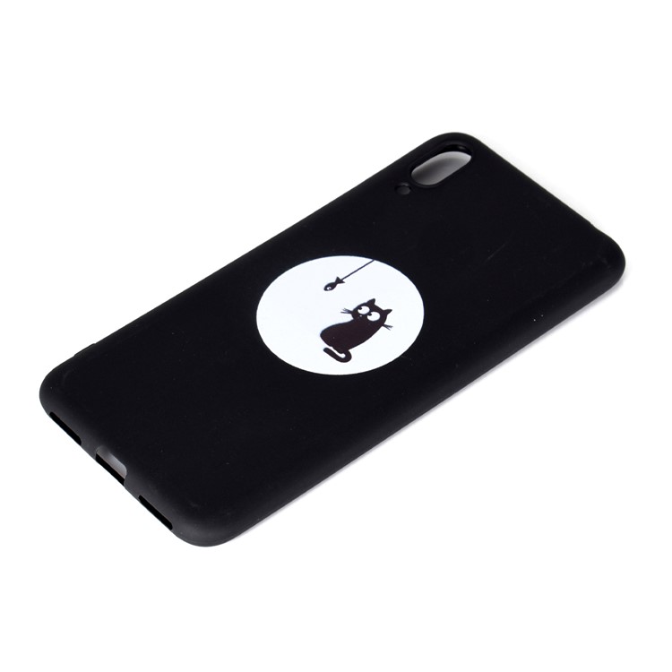 Pattern Printing Matte TPU Phone Shell for Huawei Enjoy 9 - Kitten Eating Fish-3