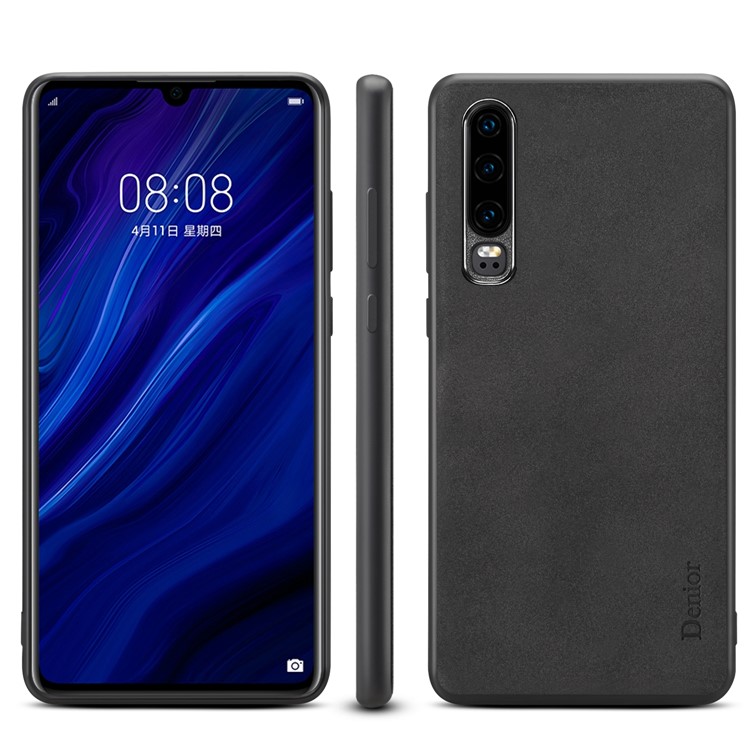 Velvet Matte TPU + PU Leather Hybrid Phone Shell for Huawei P30 - Black-1