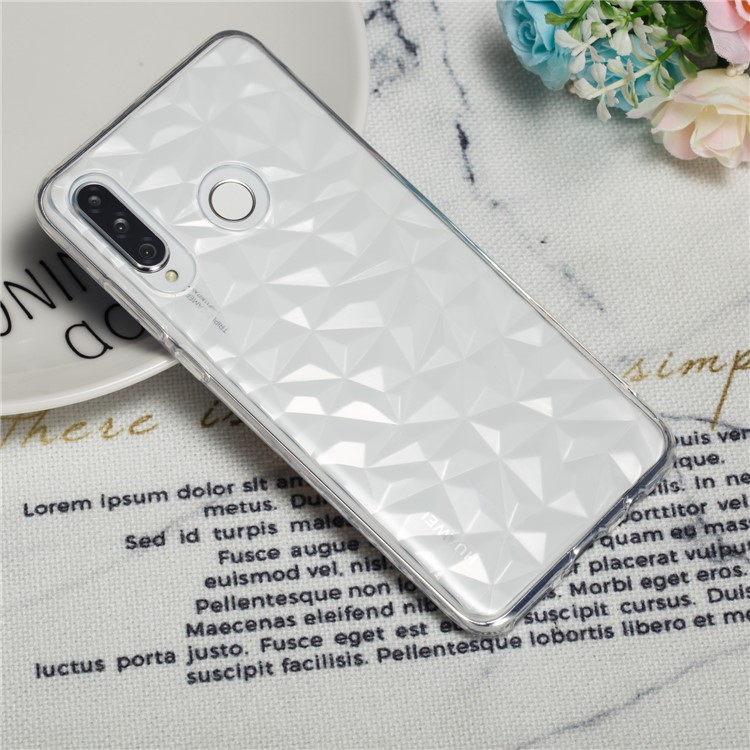 3D Diamond Texture Soft TPU Phone Cover for Huawei P30 Lite - Transparent-1