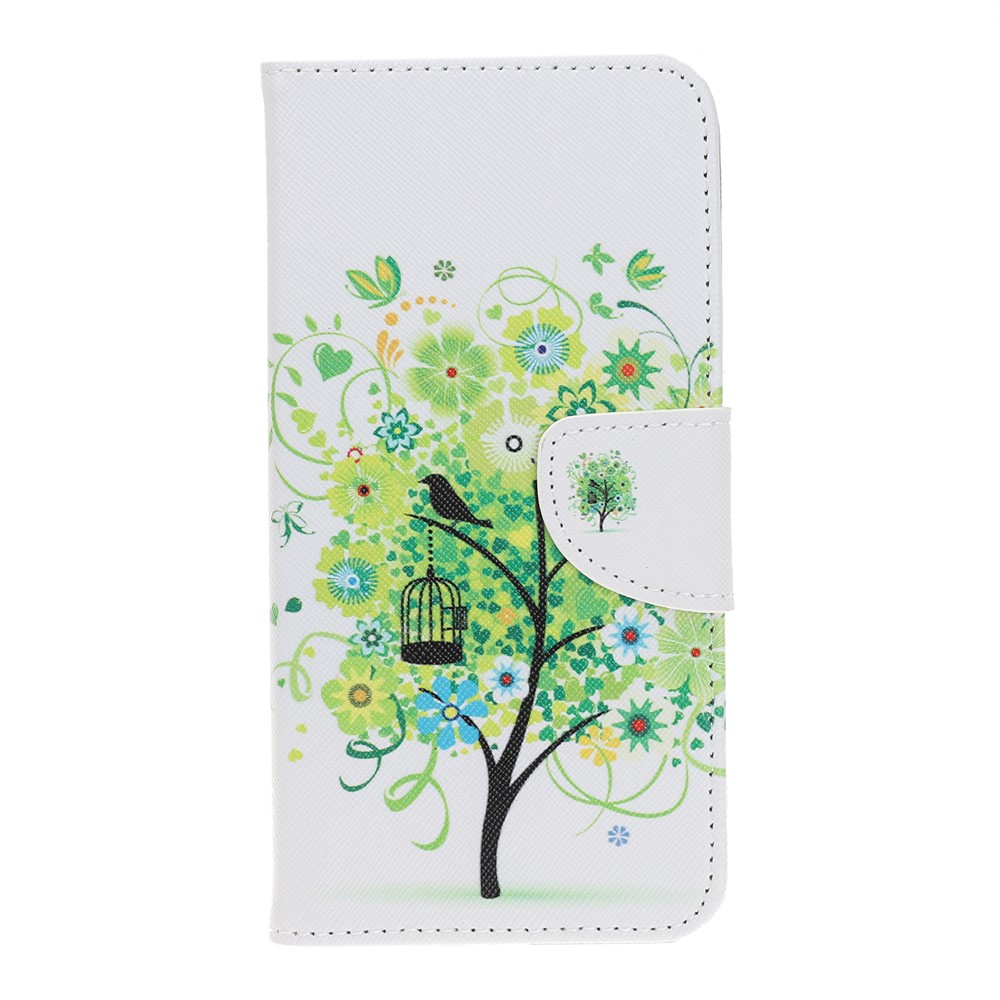 Pattern Printing Cross Texture Leather Wallet Case for Huawei Y5 (2019) - Green Tree-6