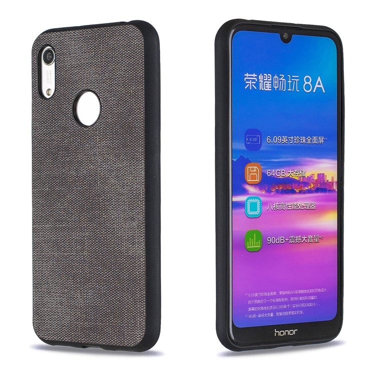 Denim PU Leather Coated TPU Casing for Huawei Y6 (2019, with Fingerprint Sensor)/Y6 Prime (2019)/Honor 8A - Dark Grey-1