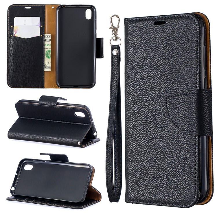 Litchi Skin Leather Wallet Case for Huawei Y5 (2019) / Honor 8S - Black-1