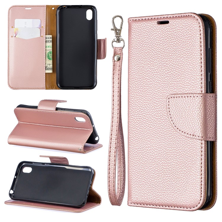 Funda Billetera De Piel Litchi Para Huawei Y5 (2019) / Honor 8S - Oro Rosa-1