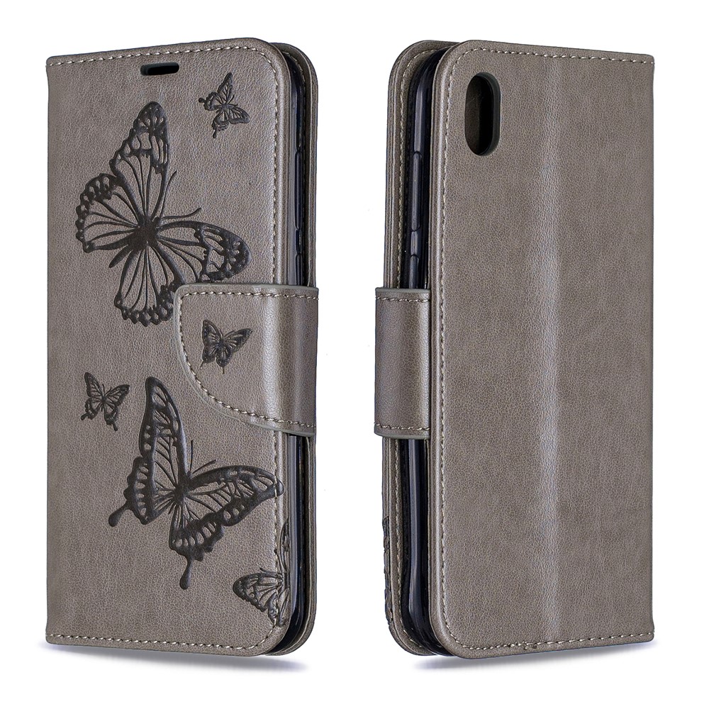 Imprint Butterfly Leather Wallet Case for Huawei Y5 (2019) / Honor 8S - Grey-4