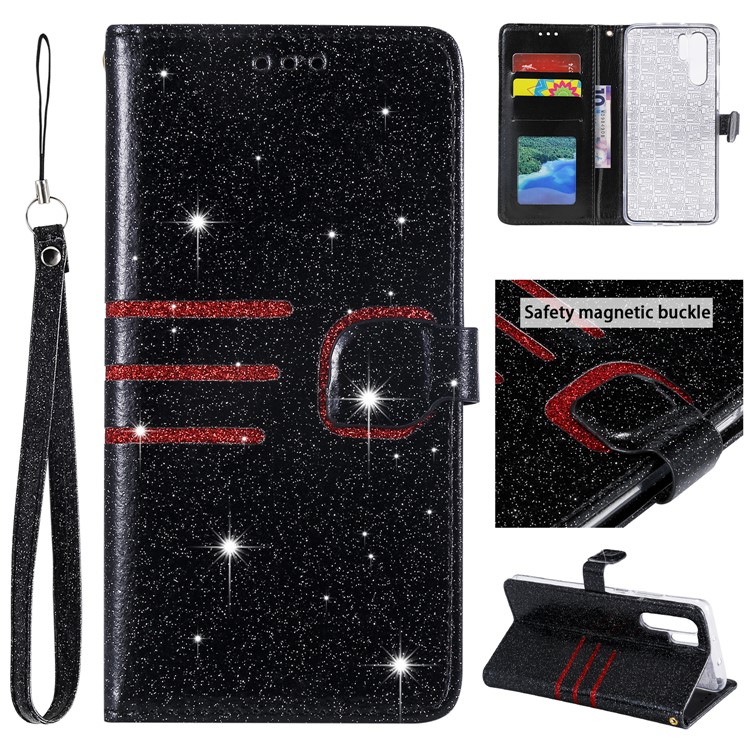 Glitter Powder TPU+PU Leather Wallet Leather Phone Casing for Huawei P30 Pro - Black-1