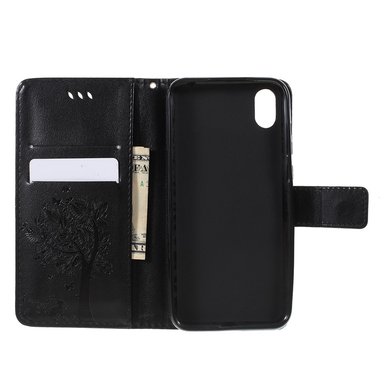 Imprint Cat and Tree Pattern PU Leather Wallet Stand Cover Case for Huawei Y5 (2019) / Honor 8S - Black-8