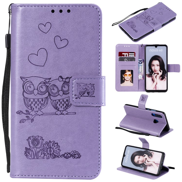 Funda Impresa Con Estampado De Piel De Búho De Cuero Para Huawei P30 Lite / Nova 4e - Púrpura-1