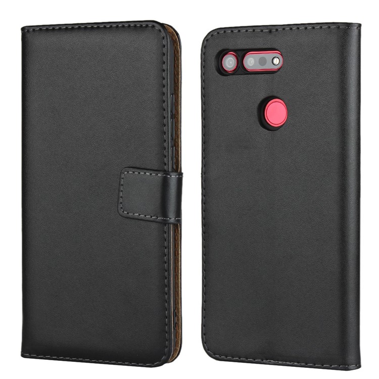 Echtes Leder Brieftasche Stand Abdeckung Fall Für Huawei Honor View 20 / Huawei Ehre V20 - Schwarz-2