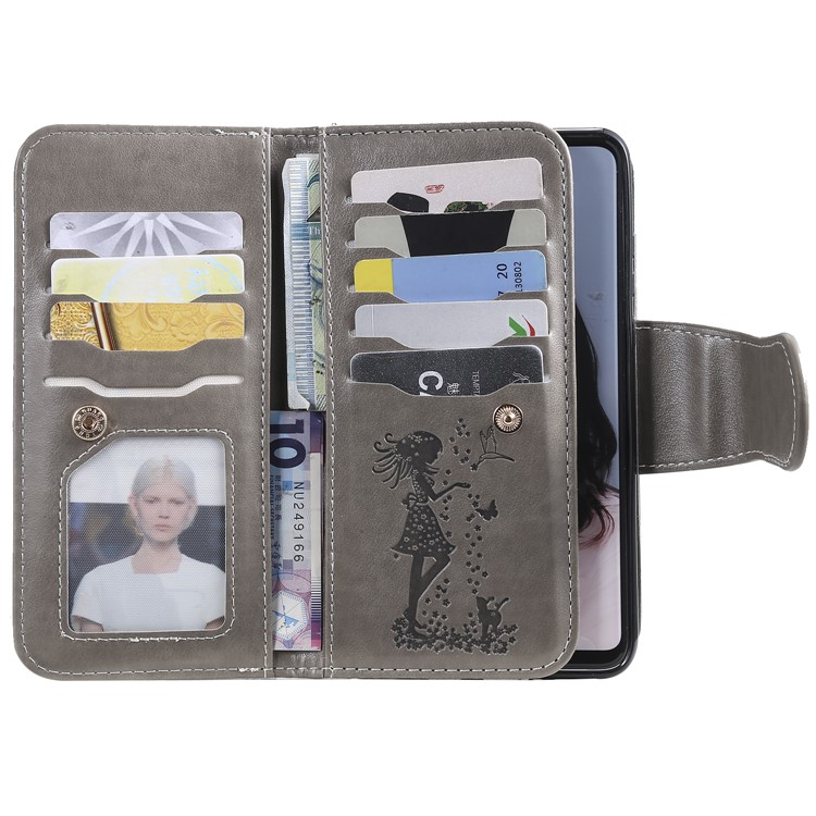 Imprinted Beauty Cat 9 Card Slots Leather Stand Case for Huawei P30 Lite / nova 4e - Grey-4