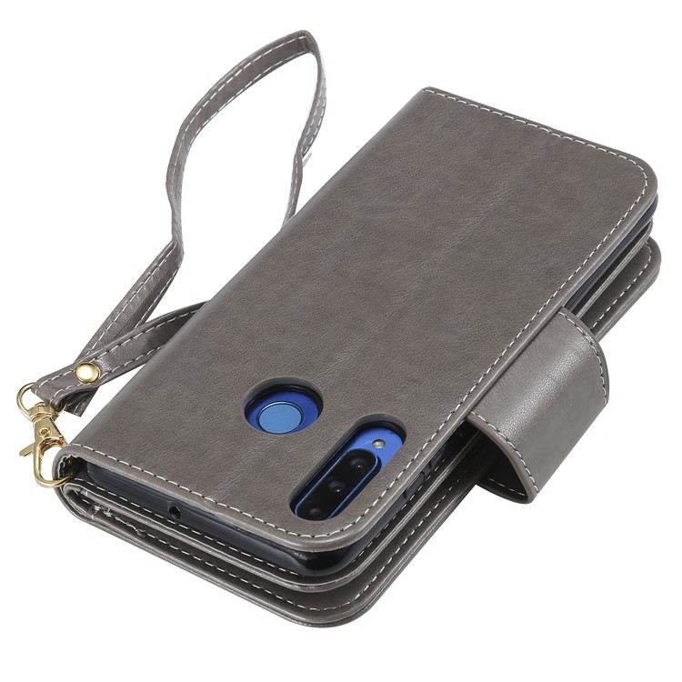 Imprinted Beauty Cat 9 Card Slots Leather Stand Case for Huawei P30 Lite / nova 4e - Grey-9