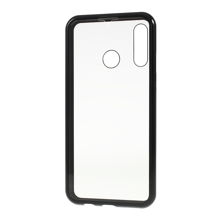 Adsorption Magnétique Cadre Métallique + Double Verre Arrière Protection Complète Shell de Téléphone Pour Huawei P30 Lite / Nova 4e - le Noir