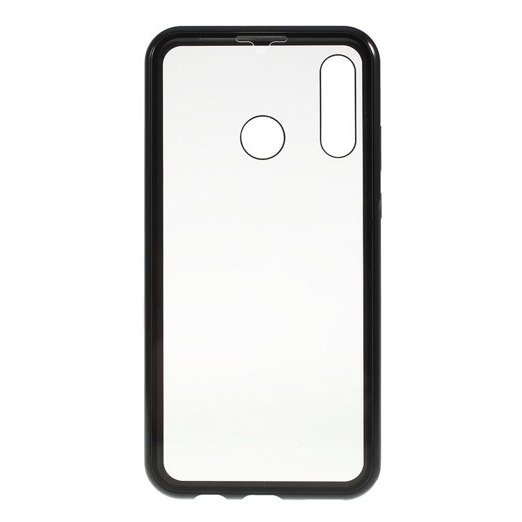 Adsorption Magnétique Cadre Métallique + Double Verre Arrière Protection Complète Shell de Téléphone Pour Huawei P30 Lite / Nova 4e - le Noir