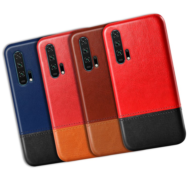 KSQ PU Leather Coated TPU Dual-color Phone Cover for Huawei Honor 20 Pro - Red / Black-4