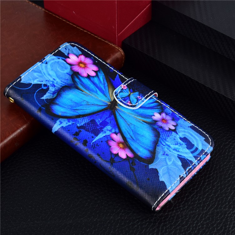 Pattern Printing Wallet Stand Leather Protective Case with Strap for Huawei P Smart+ 2019 / Enjoy 9s - Blue Butterflies-9