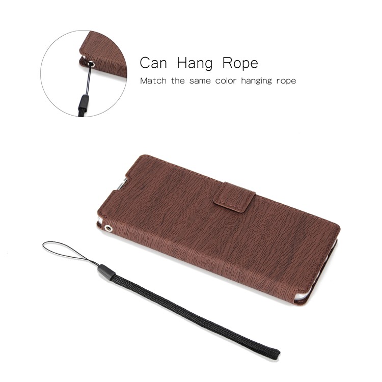 Wood Grain PU Leather Stand Card Slots TPU Casing with Hang Rope for Huawei P30 - Brown-10