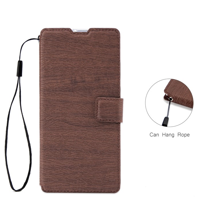 Wood Grain PU Leather Stand Card Slots TPU Casing with Hang Rope for Huawei P30 - Brown-2