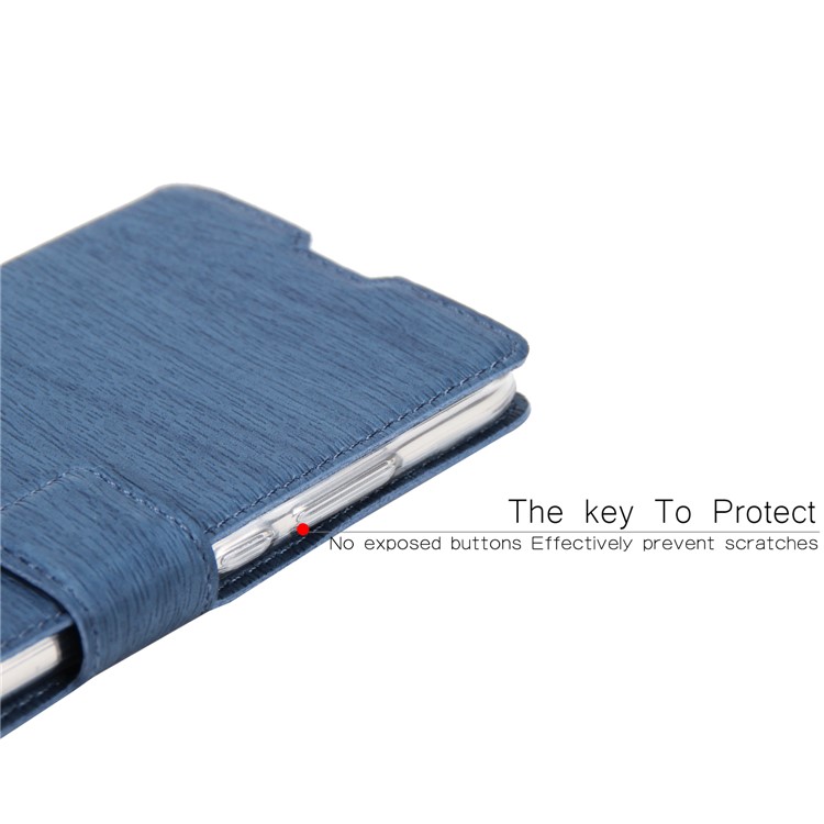 Wood Grain PU Leather Stand Card Slots TPU Phone Case with Hang Rope for Huawei P30 Lite - Blue-4