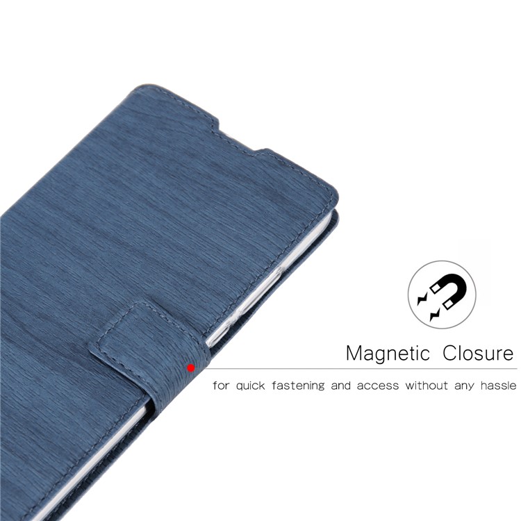 Wood Grain PU Leather Stand Card Slots TPU Phone Case with Hang Rope for Huawei P30 Lite - Blue-8