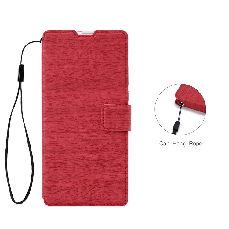 Wood Grain PU Leather Stand Card Slots TPU Phone Shell with Hang Rope for Huawei P30 Pro - Red-4