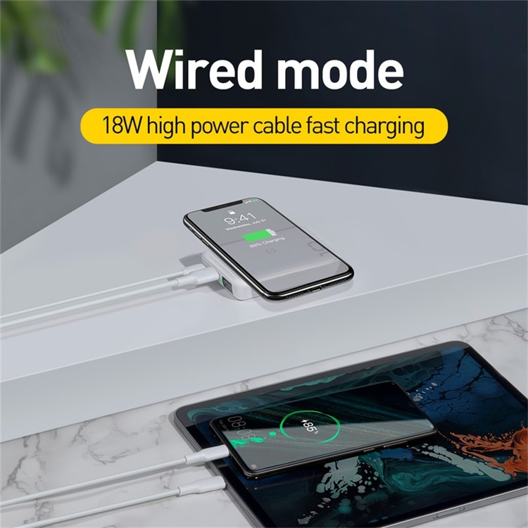 Baseus 2 in 1 10W Wireless Carica Rapida 10000mah 18W Wired Bank - Nero-4