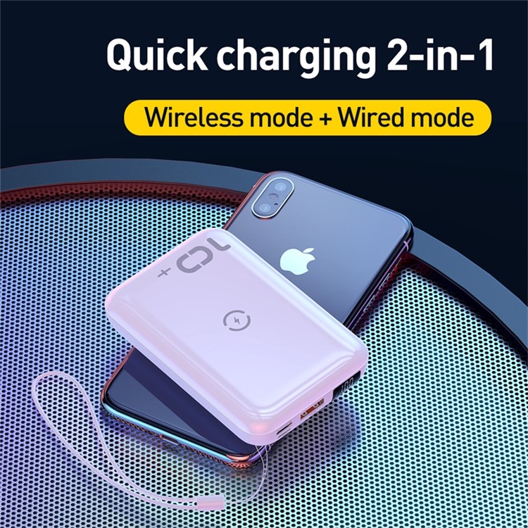 Baseus 2 in 1 10W Wireless Carica Rapida 10000mah 18W Wired Bank - Nero-6