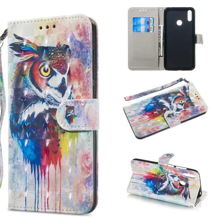 Pattern Printing Light Spot Decor Wallet Style Flip Leather Casing for Huawei Y7 (2019) / Enjoy 9 - Colorful Owl-1