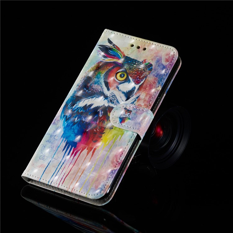 Pattern Printing Light Spot Decor Wallet Style Flip Leather Casing for Huawei Y7 (2019) / Enjoy 9 - Colorful Owl-13