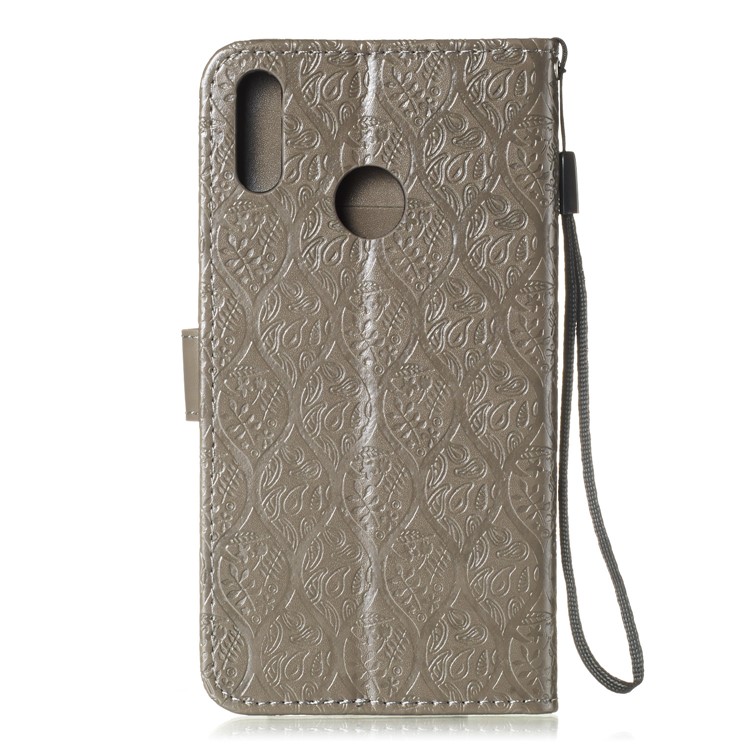 Imprint Leaf Leather Wallet Case for Huawei Y7 (2019) / Enjoy 9 / Y7 Pro (2019) - Grey-3