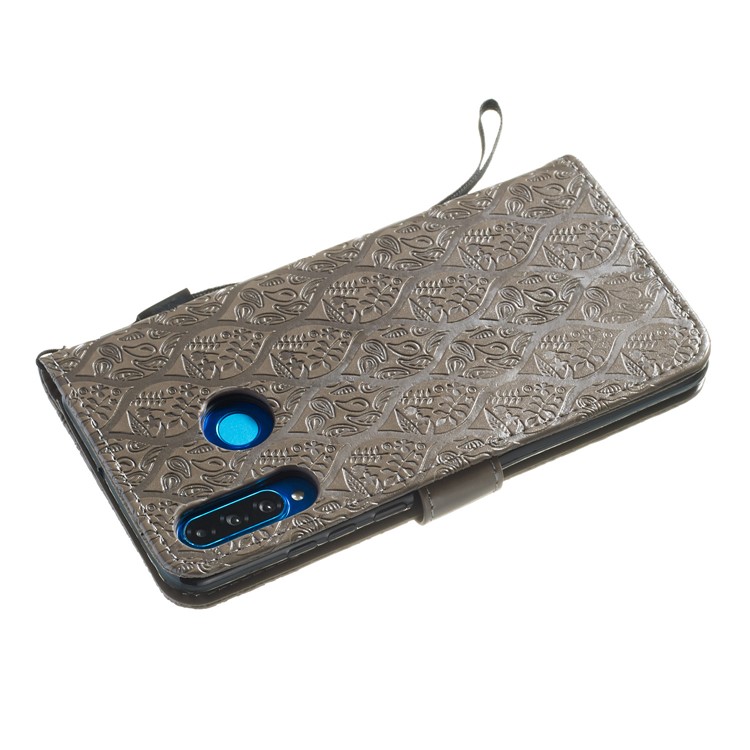 Imprint Rattan Flower Pattern Wallet Flip Leather Phone Cover with Strap for Huawei P30 Lite / Huawei Nova 4e - Grey-5