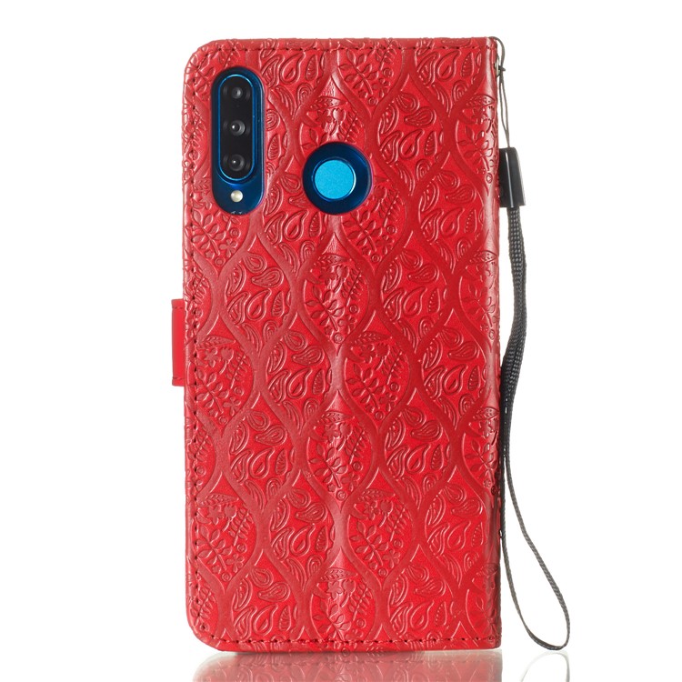 Imprint Rattan Flower Pattern Wallet Flip Leather Phone Cover with Strap for Huawei P30 Lite / Huawei Nova 4e - Red-3