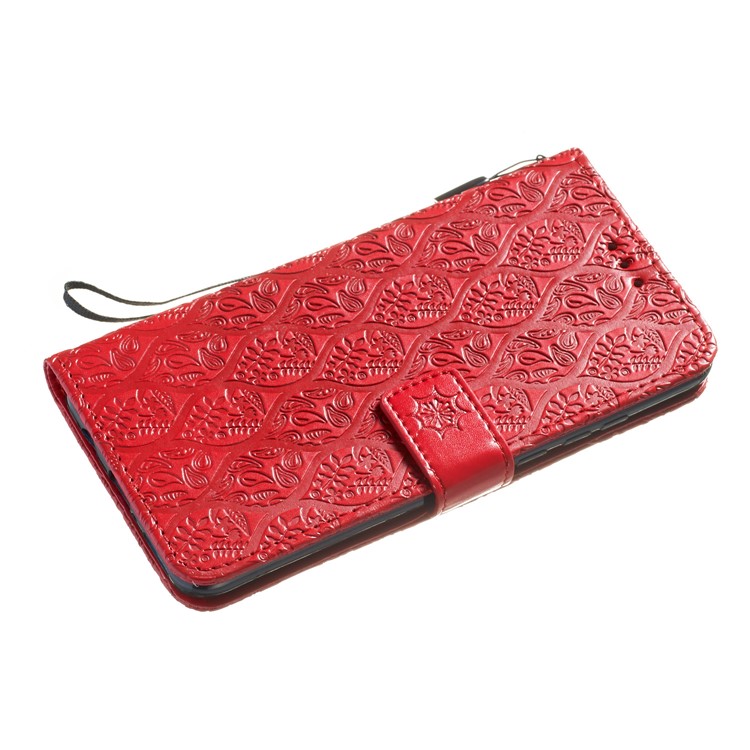 Imprint Rattan Flower Pattern Wallet Flip Leather Phone Cover with Strap for Huawei P30 Lite / Huawei Nova 4e - Red-4