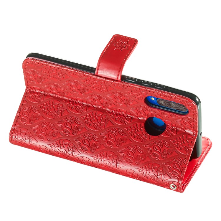 Imprint Rattan Flower Pattern Wallet Flip Leather Phone Cover with Strap for Huawei P30 Lite / Huawei Nova 4e - Red-6