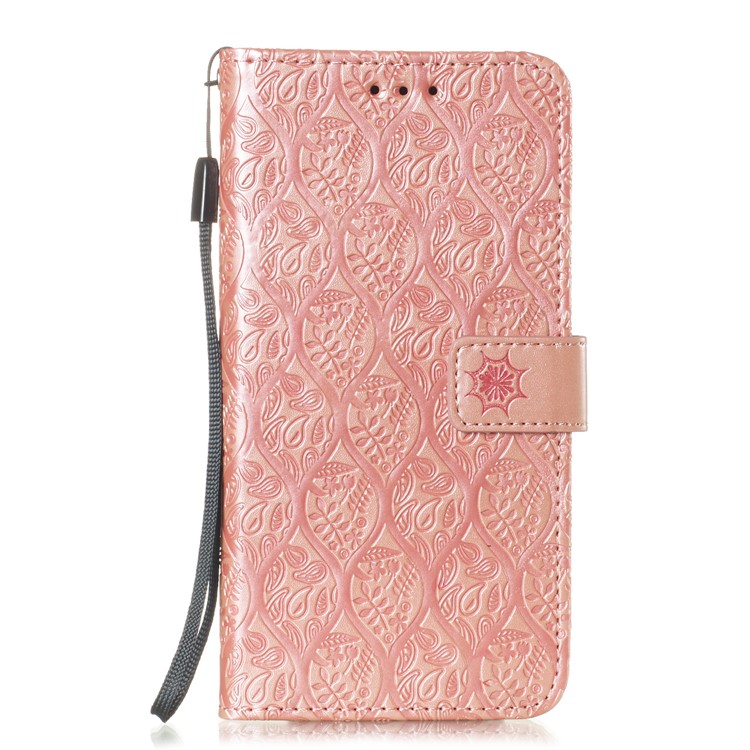 Imprint Rattan Flower Pattern Wallet Flip Leather Phone Cover with Strap for Huawei P30 Lite / Huawei Nova 4e - Rose Gold-2