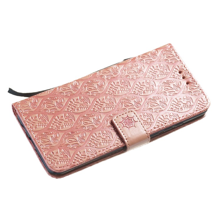 Imprint Rattan Flower Pattern Wallet Flip Leather Phone Cover with Strap for Huawei P30 Lite / Huawei Nova 4e - Rose Gold-4