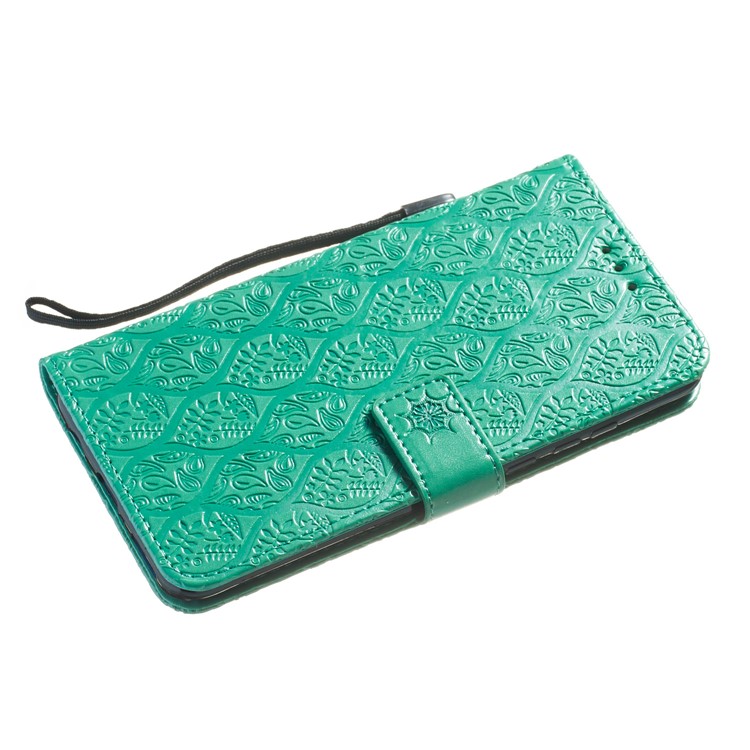 Imprint Rattan Flower Pattern Wallet Flip Leather Phone Cover with Strap for Huawei P30 Lite / Huawei Nova 4e - Green-4