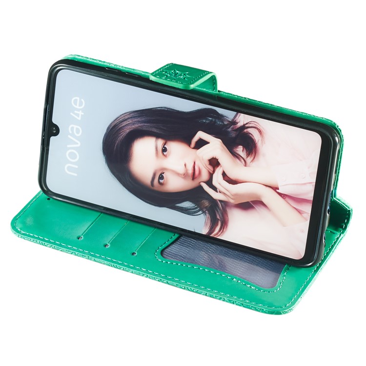 Imprint Rattan Flower Pattern Wallet Flip Leather Phone Cover with Strap for Huawei P30 Lite / Huawei Nova 4e - Green-6