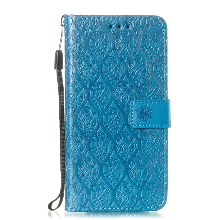 Imprint Rattan Flower Pattern Wallet Flip Leather Phone Cover with Strap for Huawei P30 Lite / Huawei Nova 4e - Baby Blue-2