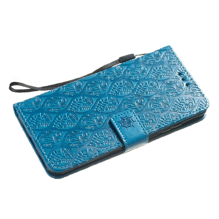 Imprint Rattan Flower Pattern Wallet Flip Leather Phone Cover with Strap for Huawei P30 Lite / Huawei Nova 4e - Baby Blue-4